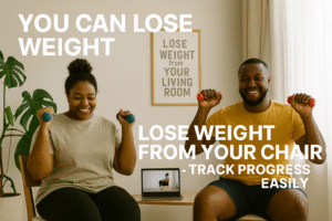 African man and woman doing seated workouts to lose weight sitting and stay healthy